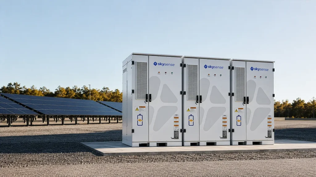 Sistema BESS con paneles solares instalado en una empresa